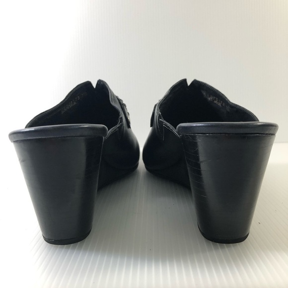Cole Haan Black Leather Slip On Clogs Mules With Braided Detailing Size 11B - Picture 4 of 7